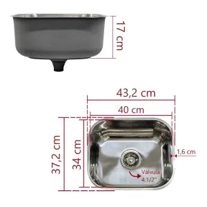 Cuba Pia Cozinha 40x34x17cm Aço Inox 304 Número 0