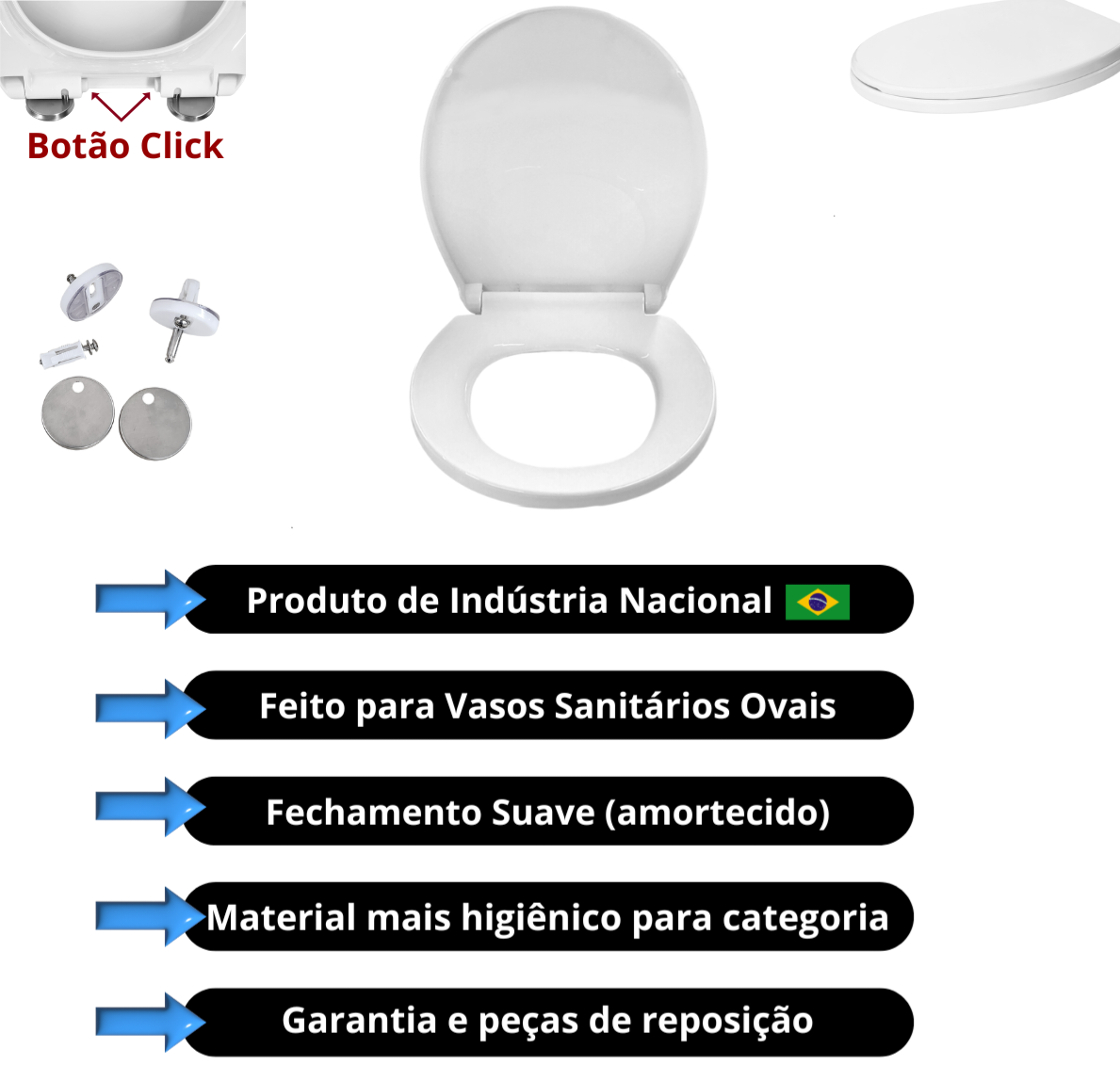 Assento Sanitário Oval Branco Fechamento Suave Soft Close