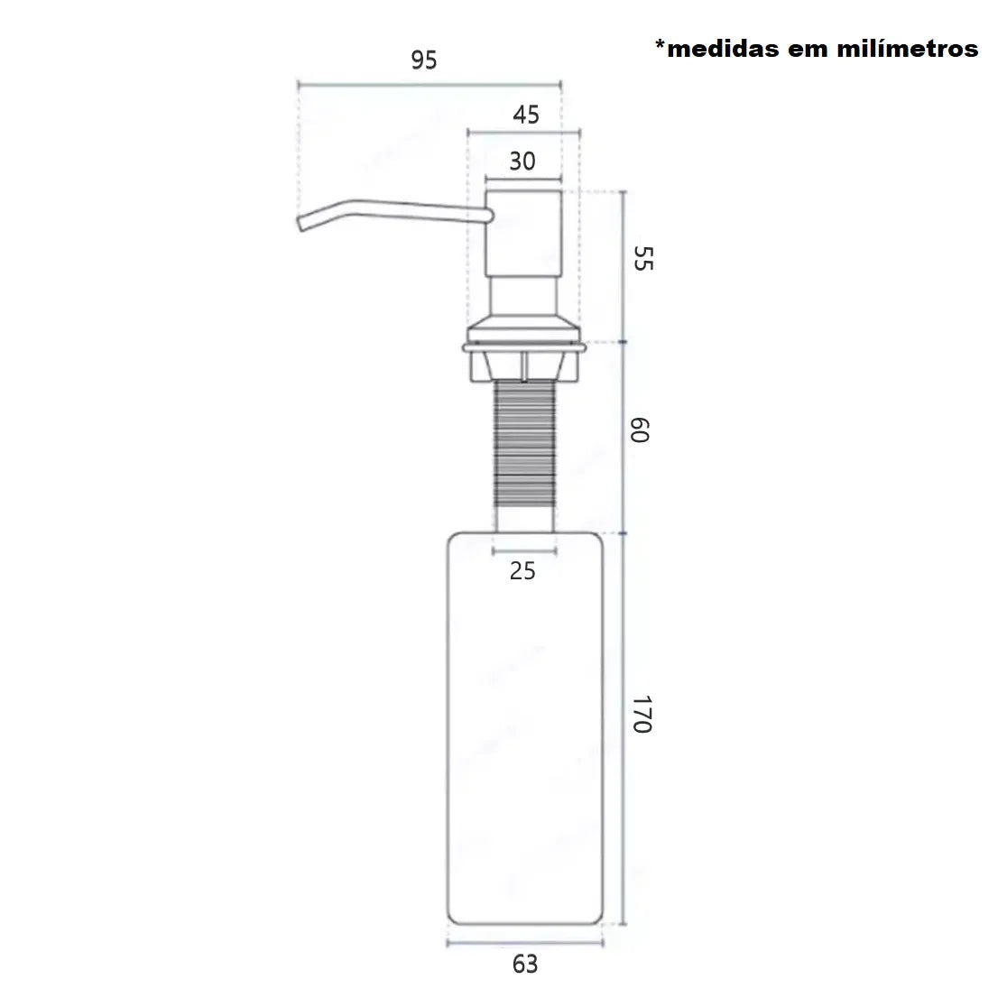 Dispenser Dosador Inox Escovado Com Capacidade Para 500 Ml