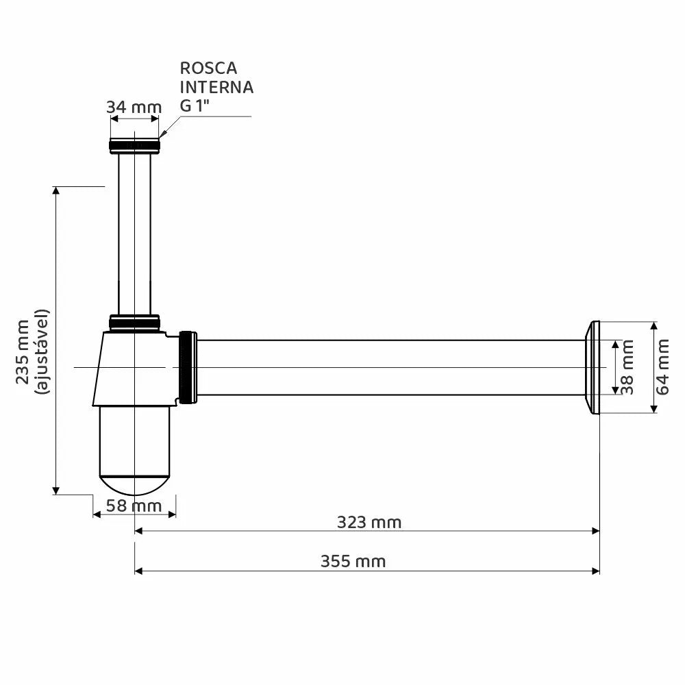 Sifão Copo Para Banheiro Metal Cromado 1 X 1.1/2
