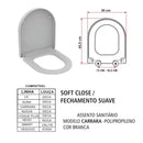 Assento Sanitário Modelo Carrara Branco Fechamento Suave Soft Close