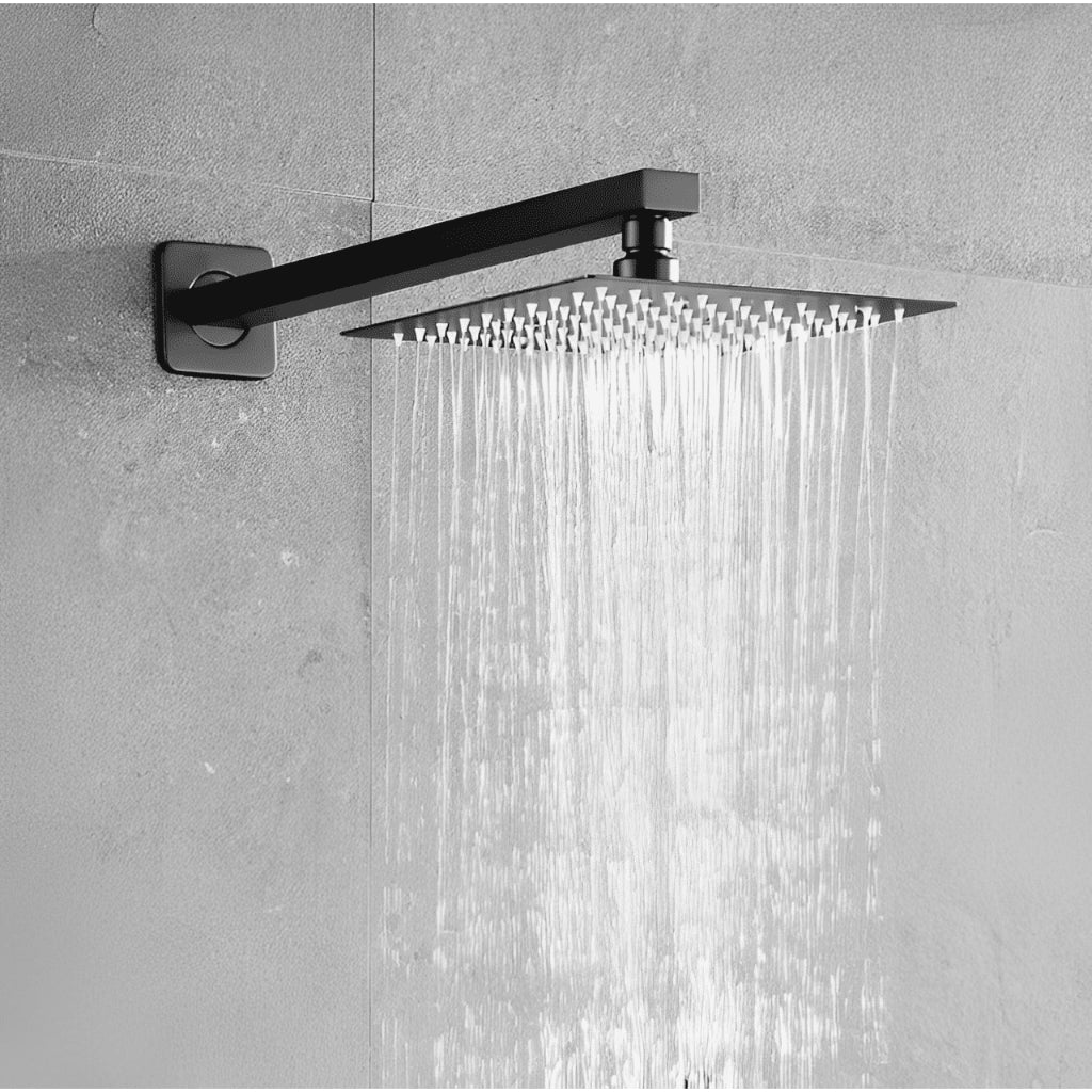 Chuveiro Quadrado De Inox Preto 20 x 20 Com Braço Quadrado