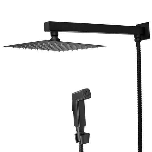 Chuveiro Quadrado de Inox 304 Preto 20 x 20 Com Gatilho Chuveirinho
