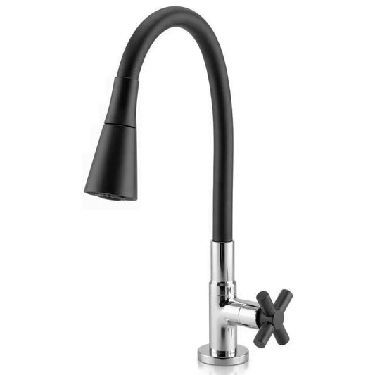 Torneira Cozinha Mesa 1/4 Volta Cruzeta C-64 Tubo Flexível Preto Arejador Cone C/ 2 Jatos