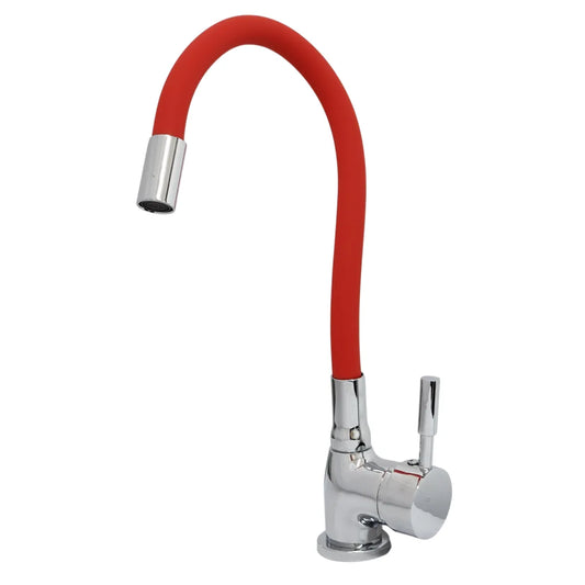 Torneira Cozinha Misturador Monocomando Quente e Frio Tubo Flexível Vermelho Fino