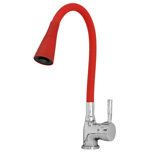 Torneira Cozinha Misturador Monocomando Quente e Frio Tubo Flexível Vermelho Arejador C/ 2 Jatos