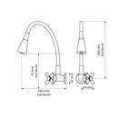 Torneira Cozinha Parede 1/4 Volta Alavanca C-34 Tubo Flexível Preto Arejador C/ 2 Jatos