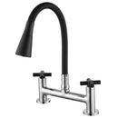 Torneira Misturador Cozinha Mesa 1/4 Volta C-64 Preto Tubo Flexível Preto Arejador 2 Jatos