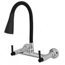 Torneira Misturador Cozinha Parede 1/4 Volta C-34 Alavanca Tubo Flexível Preto Arejador 2 Jatos