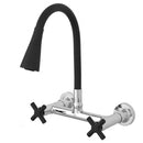 Torneira Misturador Cozinha Parede 1/4 Volta C-64 Tubo Flexível Preto Arejador 2 Jatos