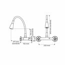 Torneira Misturador Cozinha Parede 1/4 Volta C-64 Tubo Flexível Preto Arejador 2 Jatos